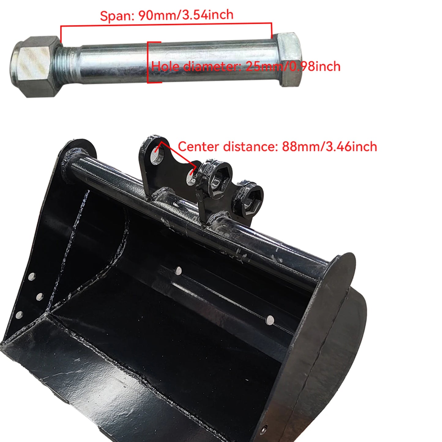 500mm Flat Bucket Attachment (No Tooth) for 1 Ton Mini Excavator โ USA Stock | 25mm Pin, 88mm Center, 90mm Span