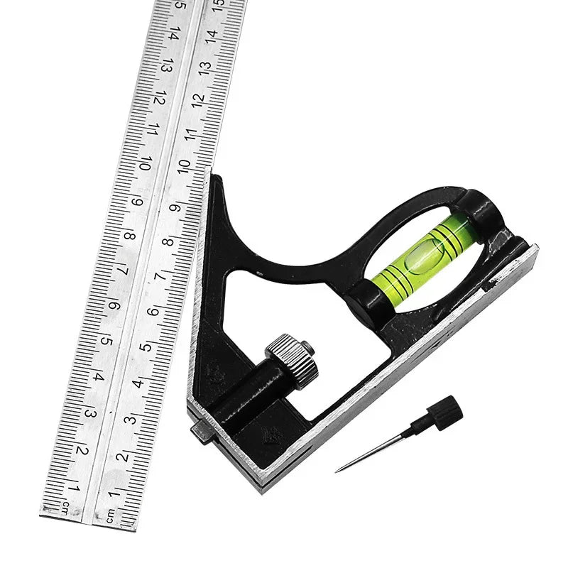 300mm Stainless Steel Combination Square Ruler – Movable 45° & 90° Angle Carpenter Woodworking Measuring Tool