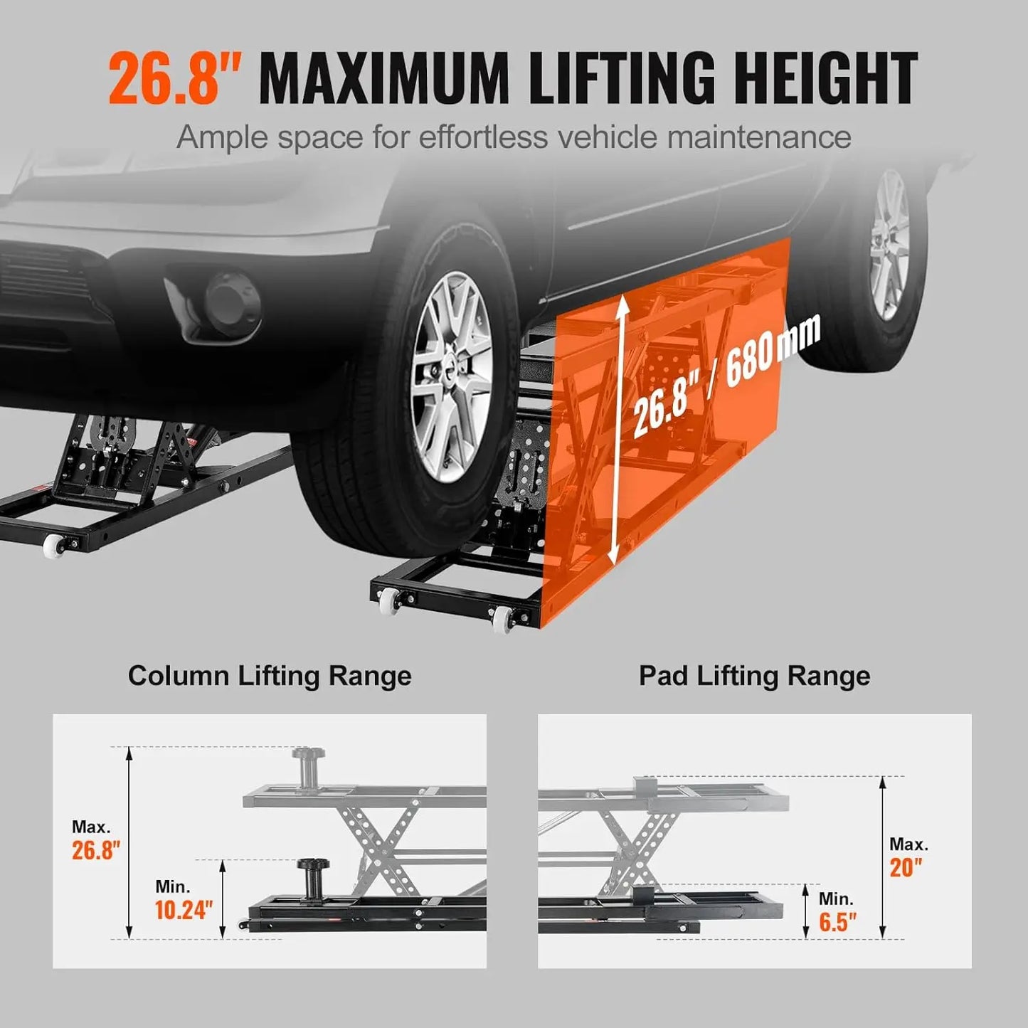 Car Lift - 7,000 LBS Capacity, 26.8" Max. Height Heavy-Duty Carbon Steel Truck Lift with 120V Power Unit, Portable