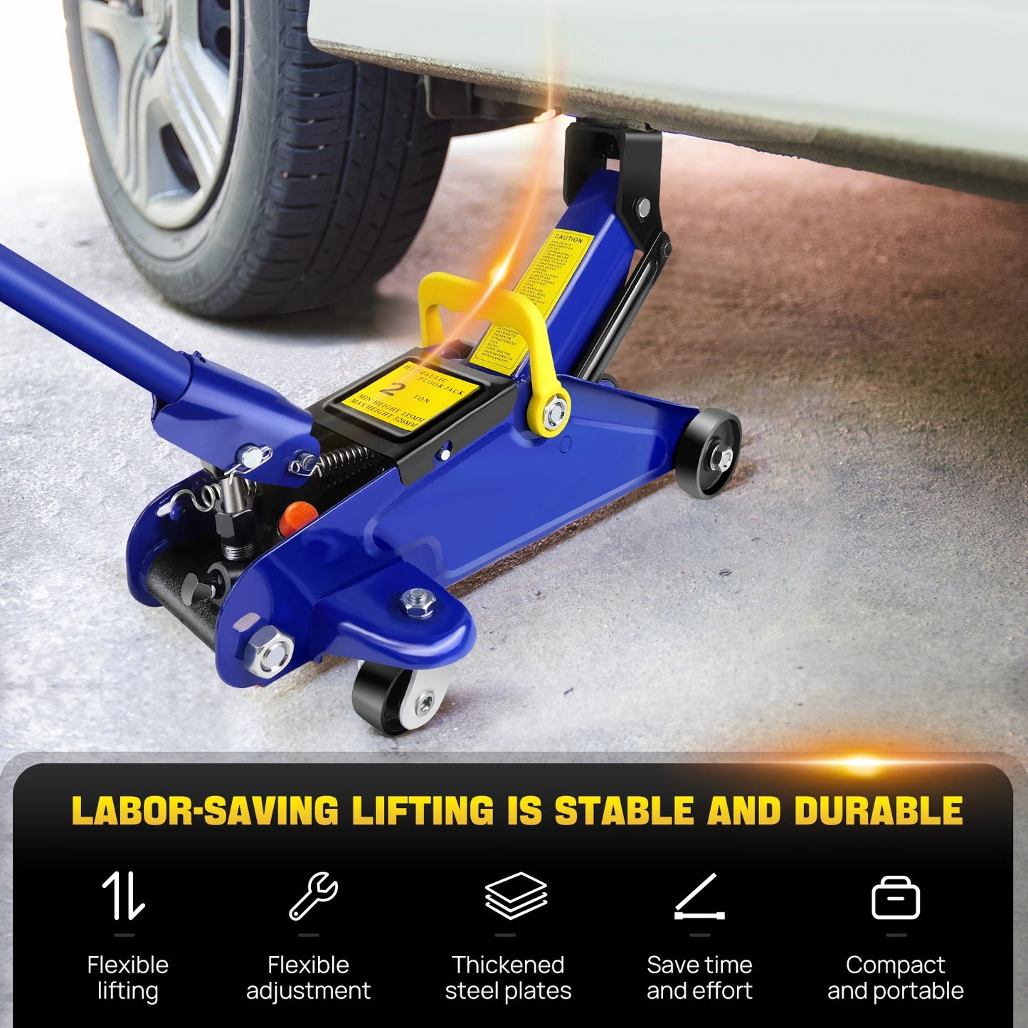 Hydraulic Floor Jack 3 Ton Jack Stand Set – 2 Ton Quick Lift Trolley Jack + Tire Repair Support Kit