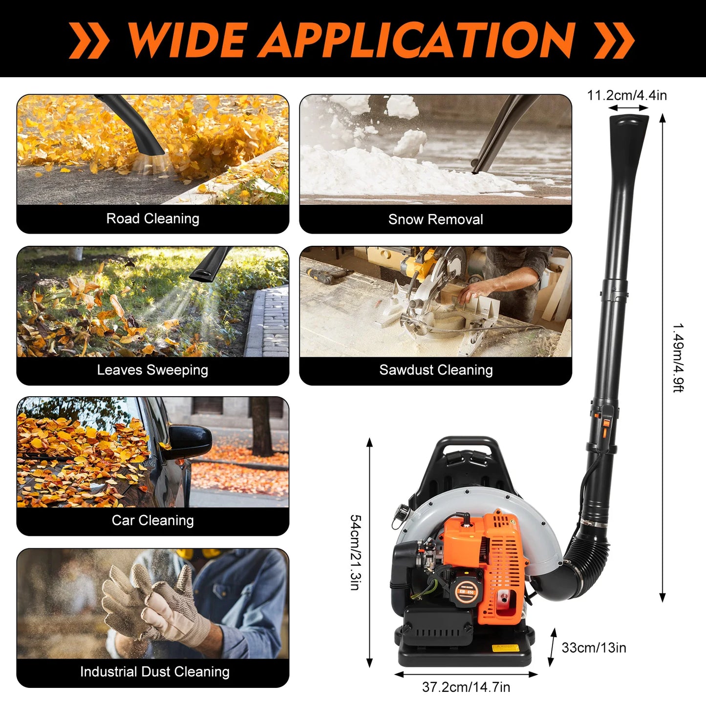 2700W Backpack Leaf Blower 63CC 2 Stroke Gas Powered Leaf Blowers W/ 1.8L Fuel Tank, Air Cooling Gasoline Grass Blower for Yard
