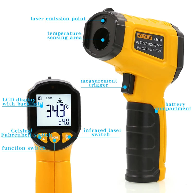 TS380 HYTAIS Infrared Non-Contact Thermometer – High-Precision Industrial Handheld Temperature Gauge (Up to 120°C+)