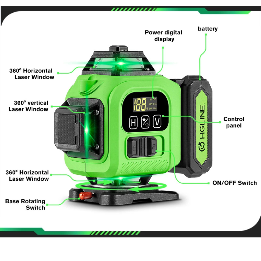 Laser Level 360° | Green Beam w/ Remote & Tripod | 16-Line 4D