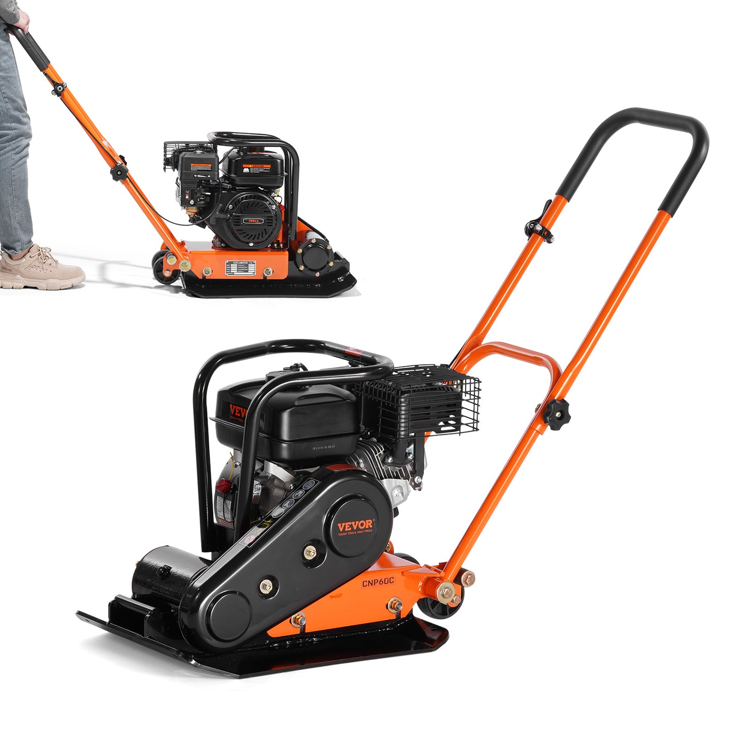 Gasoline Plate Compactor 6.5 HP Force Vibratory Compaction Tamper For Walkways, Patios, Asphalts Paver Landscaping
