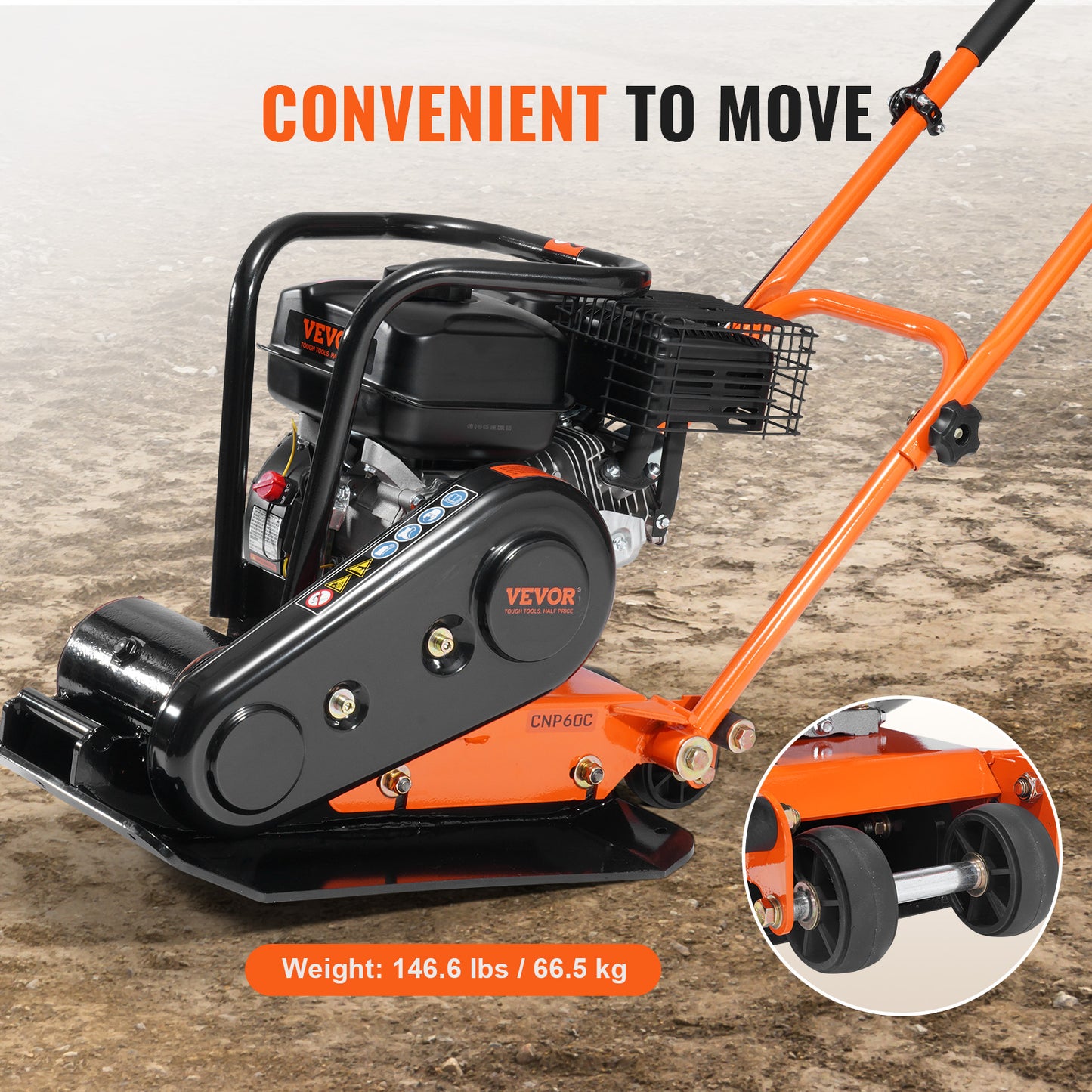 Gasoline Plate Compactor 6.5 HP Force Vibratory Compaction Tamper For Walkways, Patios, Asphalts Paver Landscaping