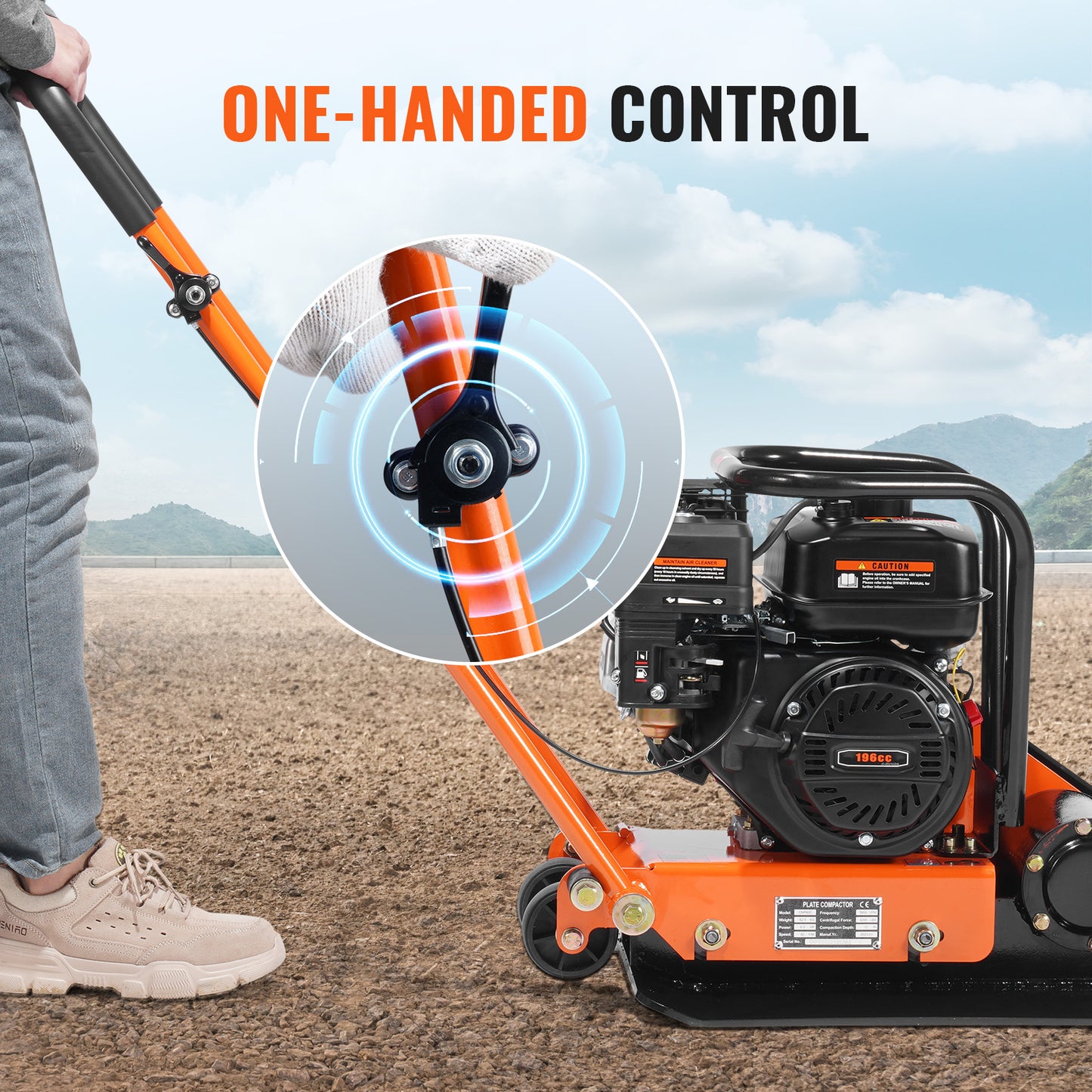 Gasoline Plate Compactor 6.5 HP Force Vibratory Compaction Tamper For Walkways, Patios, Asphalts Paver Landscaping