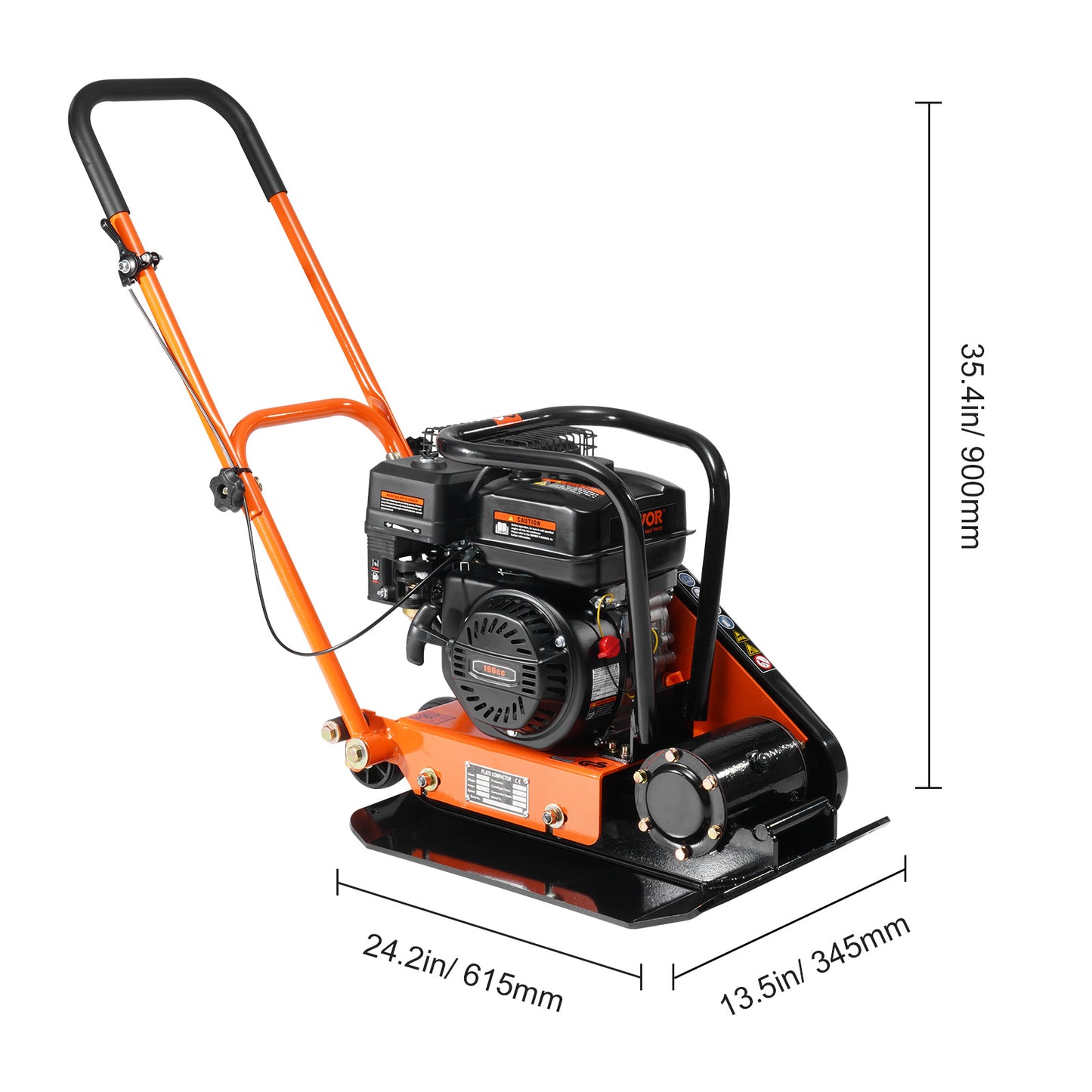 Gasoline Plate Compactor 6.5 HP Force Vibratory Compaction Tamper For Walkways, Patios, Asphalts Paver Landscaping