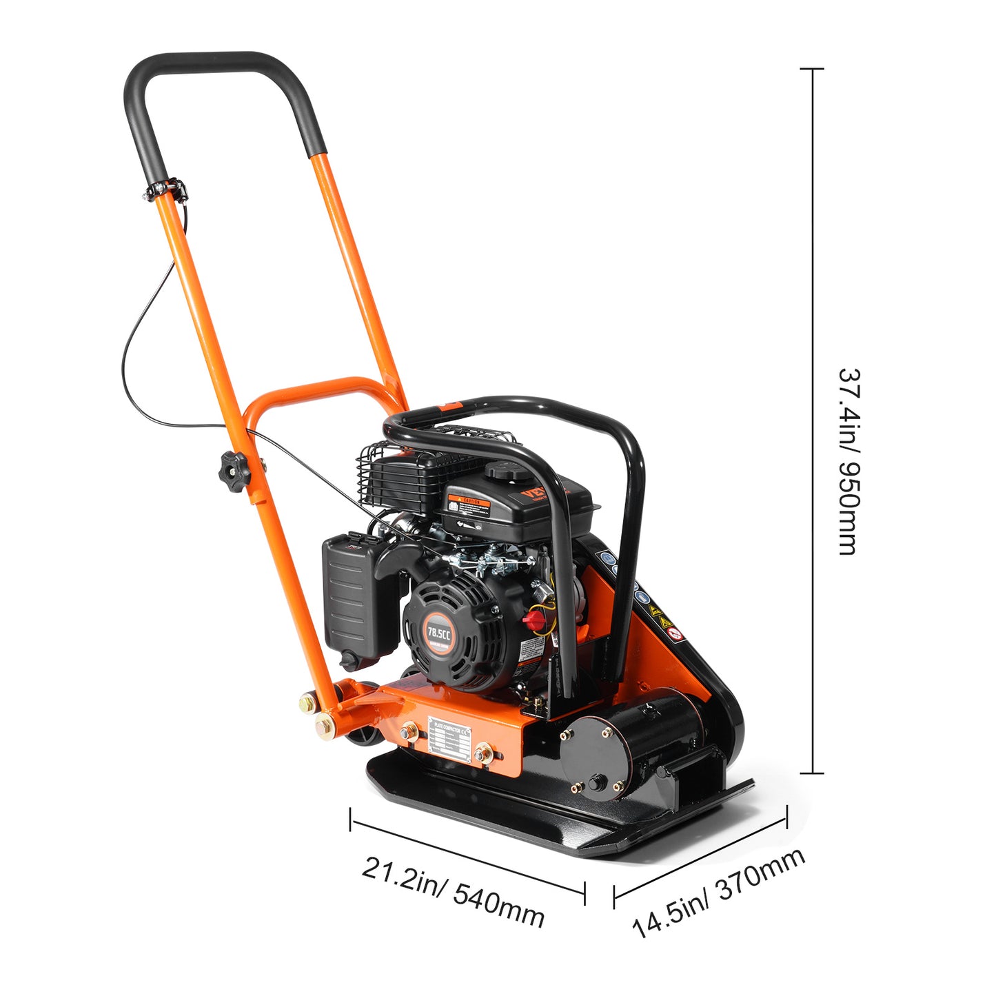 Gasoline Plate Compactor 6.5 HP Force Vibratory Compaction Tamper For Walkways, Patios, Asphalts Paver Landscaping
