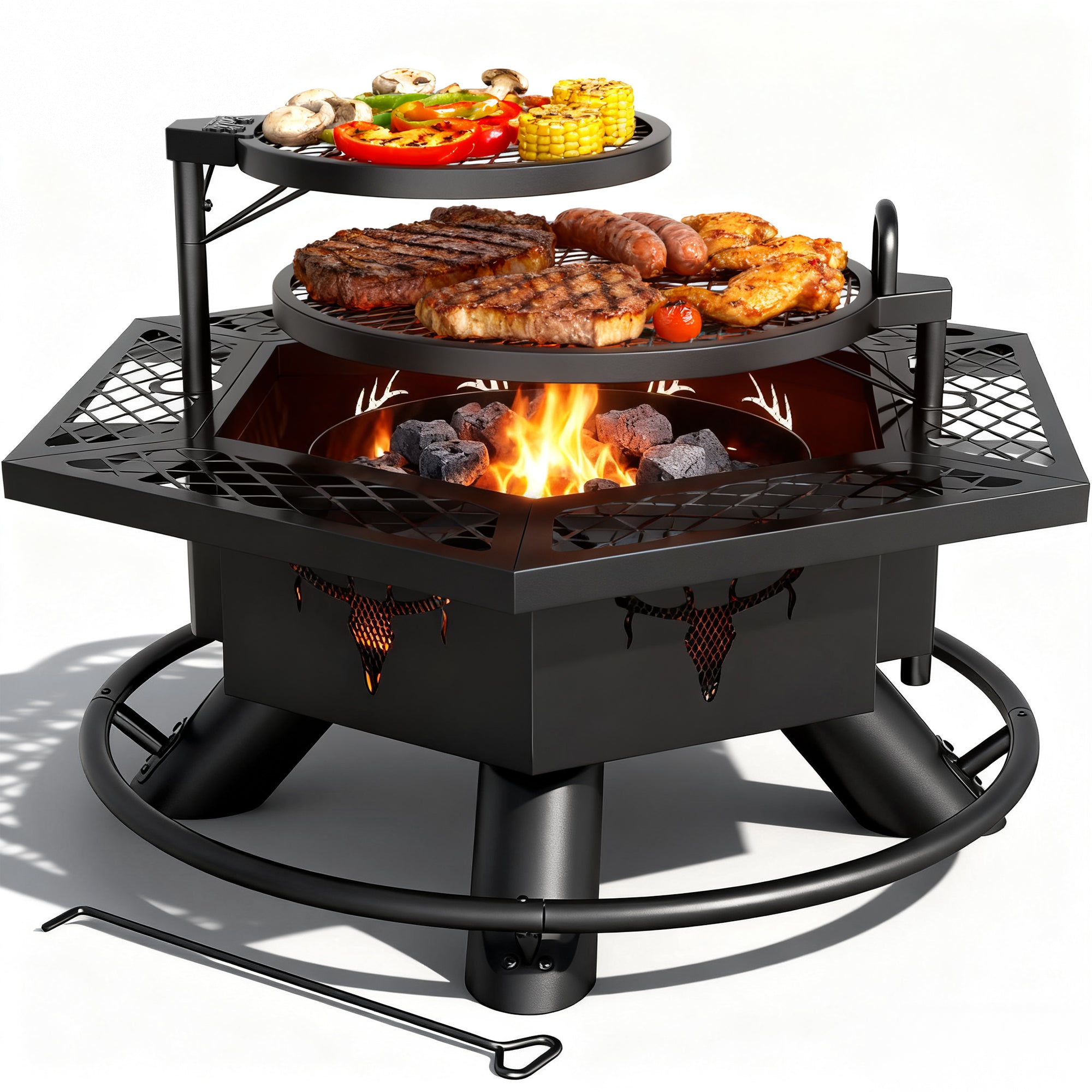 37.5 Inch Wood Burning Fire Pit, Black