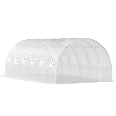 Walk-in Greenhouse 20'x10'x7' Hot Planter House Gardening Galvanized Frame White