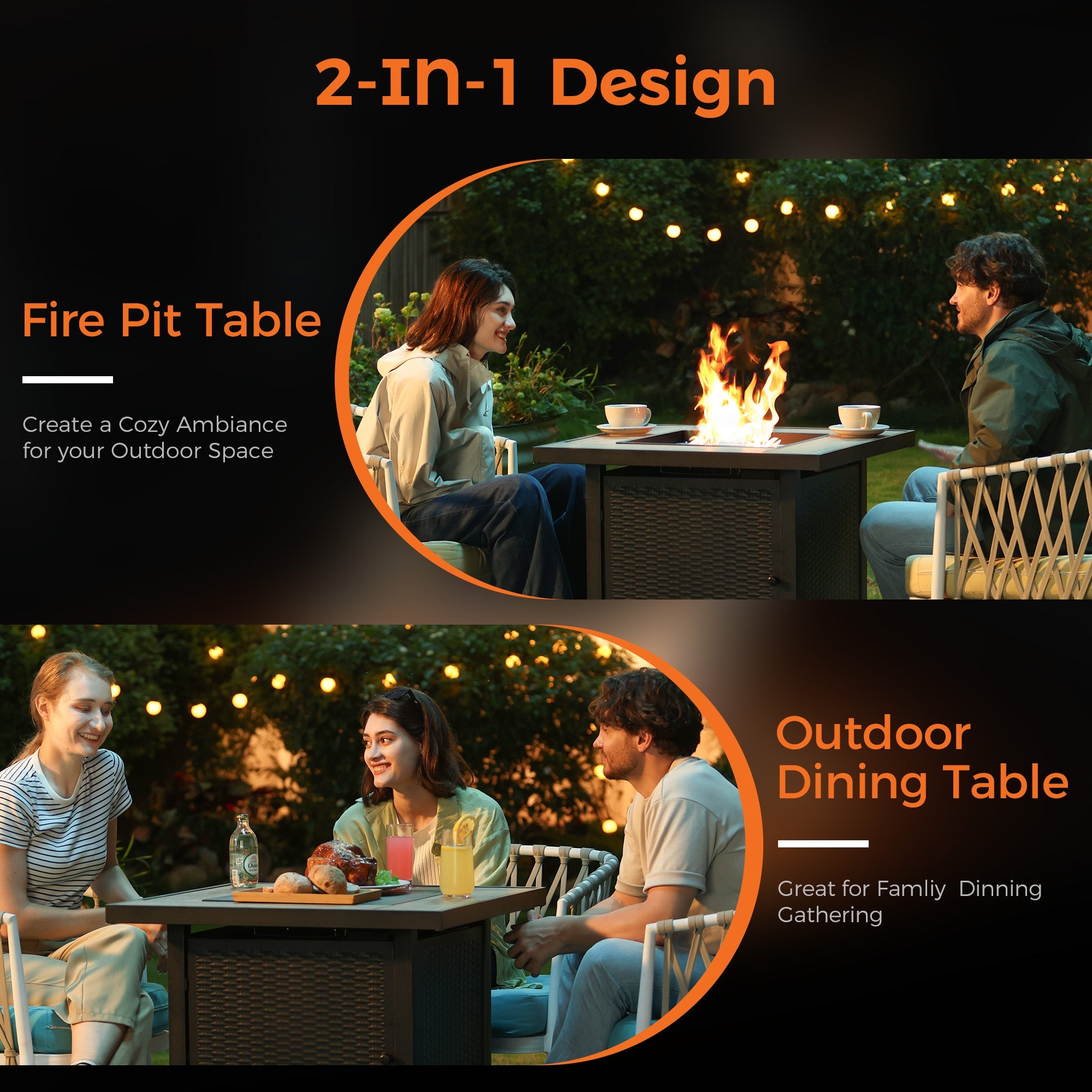 30 Inch Propane Fire Pit Table for Outdoor, Black