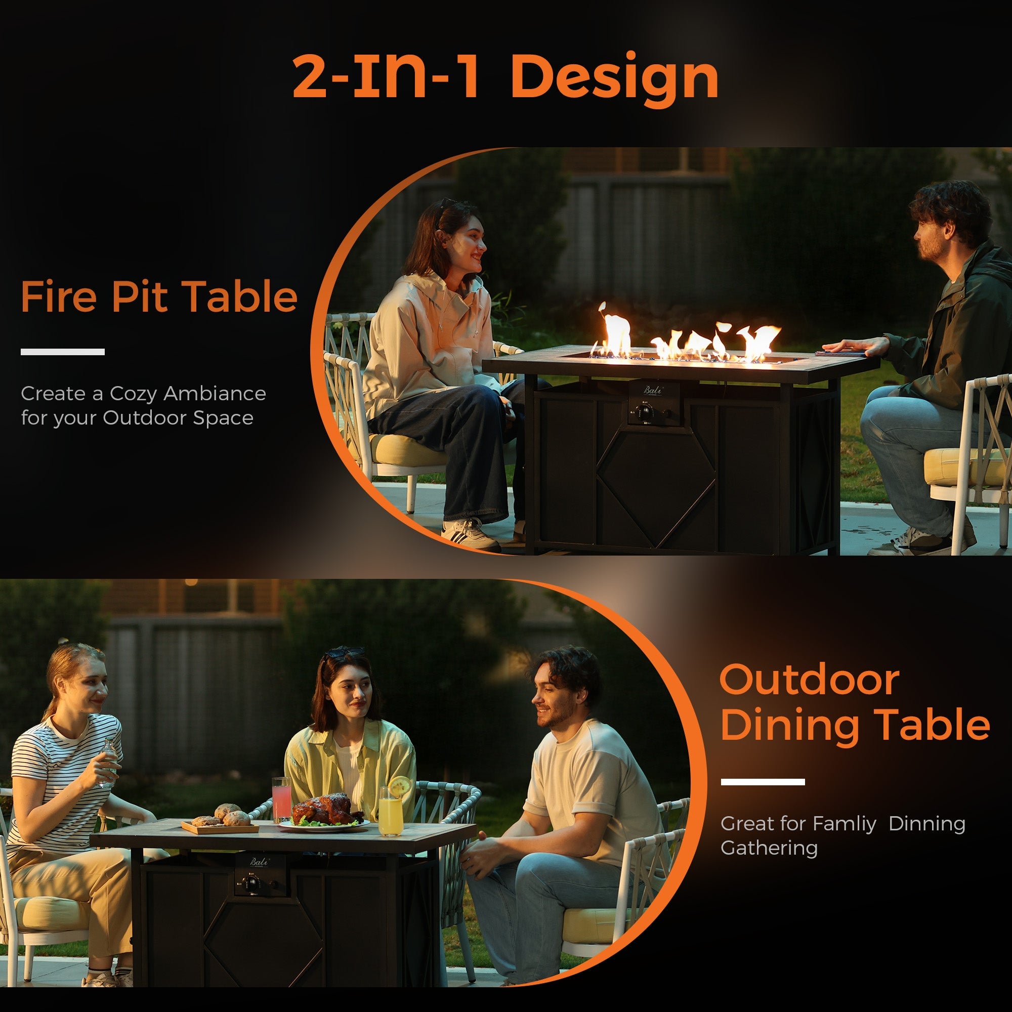 42 Inch Propane Fire Pit Table, Black