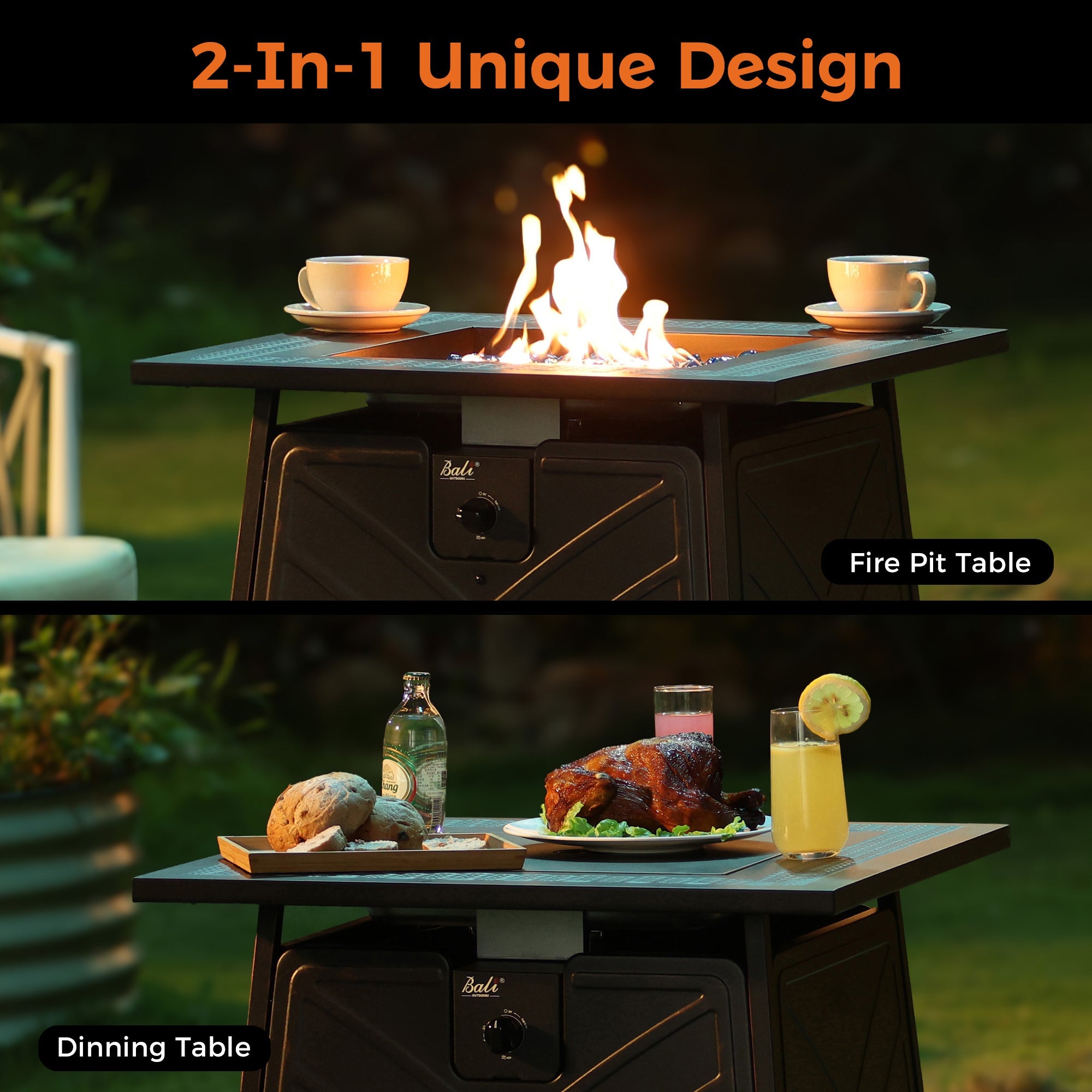 28 Inch Propane Fire Pit Table, Black