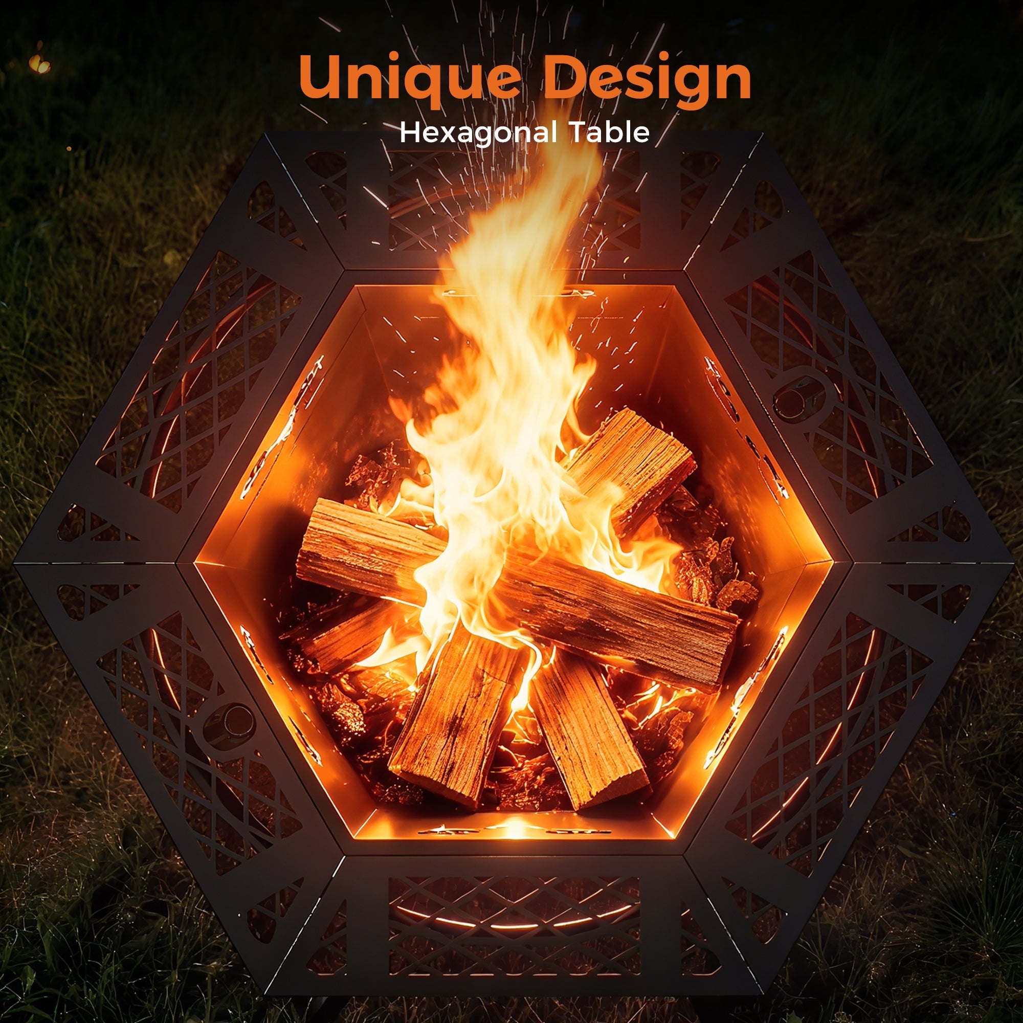 37.5 Inch Wood Burning Fire Pit, Black