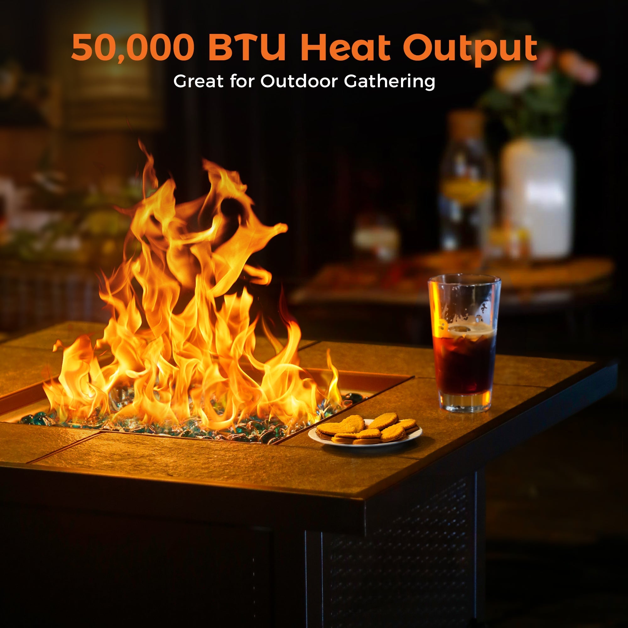 32 Inch Propane Gas Fire Pit Table, Brown