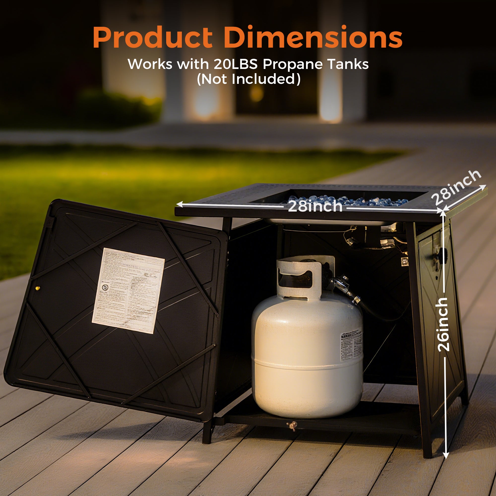 28 Inch Propane Fire Pit Table, Black