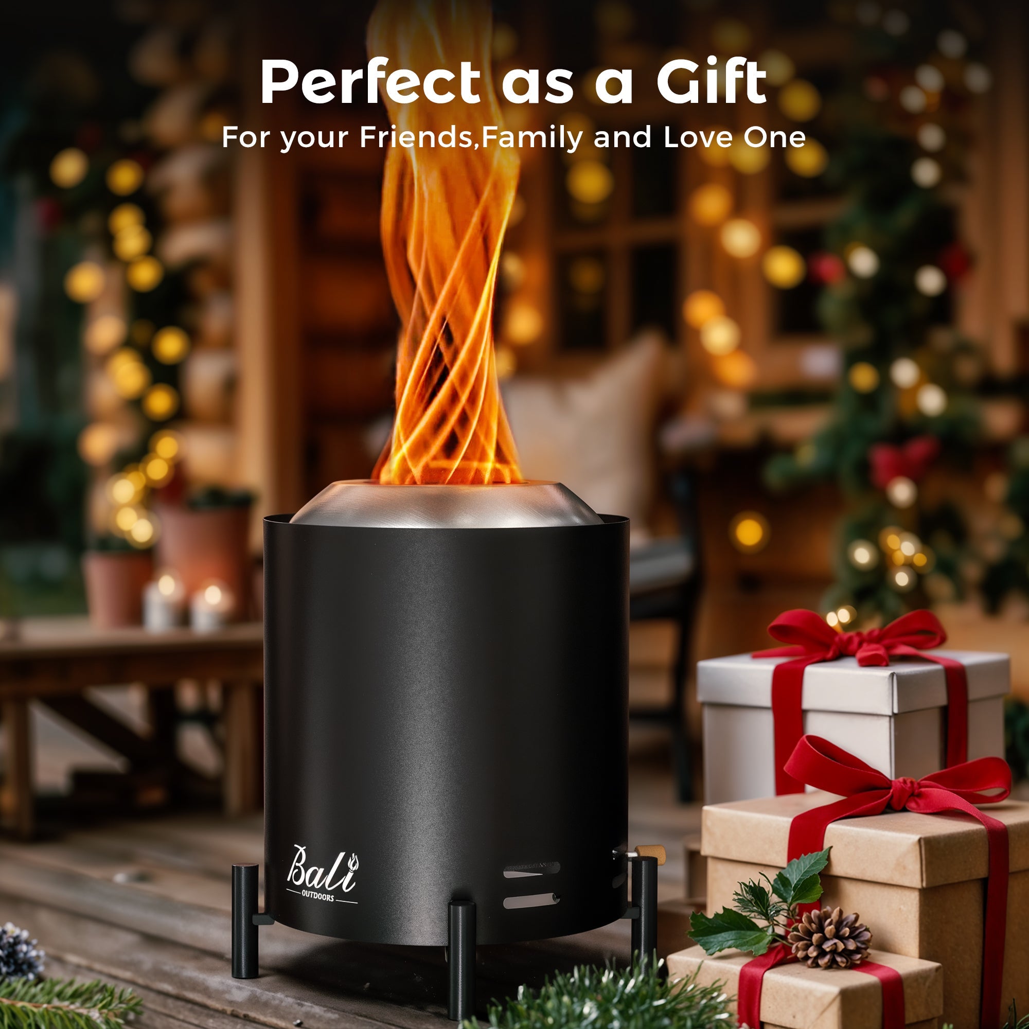 6.5 Inch Wood Stainless Steel Tabletop Fire Pit