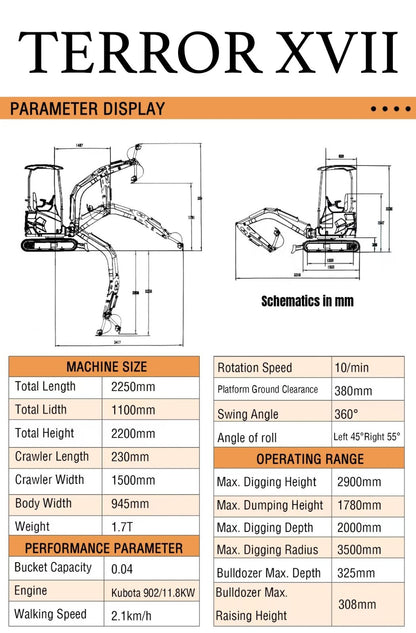 New Mini Excavator EPA certified USA KUBOTA Diesel D902 crawler