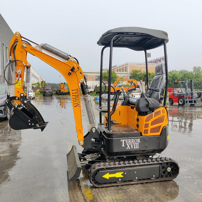 TYPHON TERROR XVIII 2 Ton (4,000 lbs) Mini Excavator – EPA Certified Kubota D902 Diesel, Boom Swing, Canopy, 0.03 cbm Bucket, Hydraulic Thumb