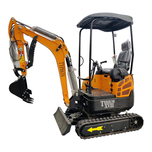TYPHON TERROR XVIII 2 Ton (4,000 lbs) Mini Excavator – EPA Certified Kubota D902 Diesel, Boom Swing, Canopy, 0.03 cbm Bucket, Hydraulic Thumb