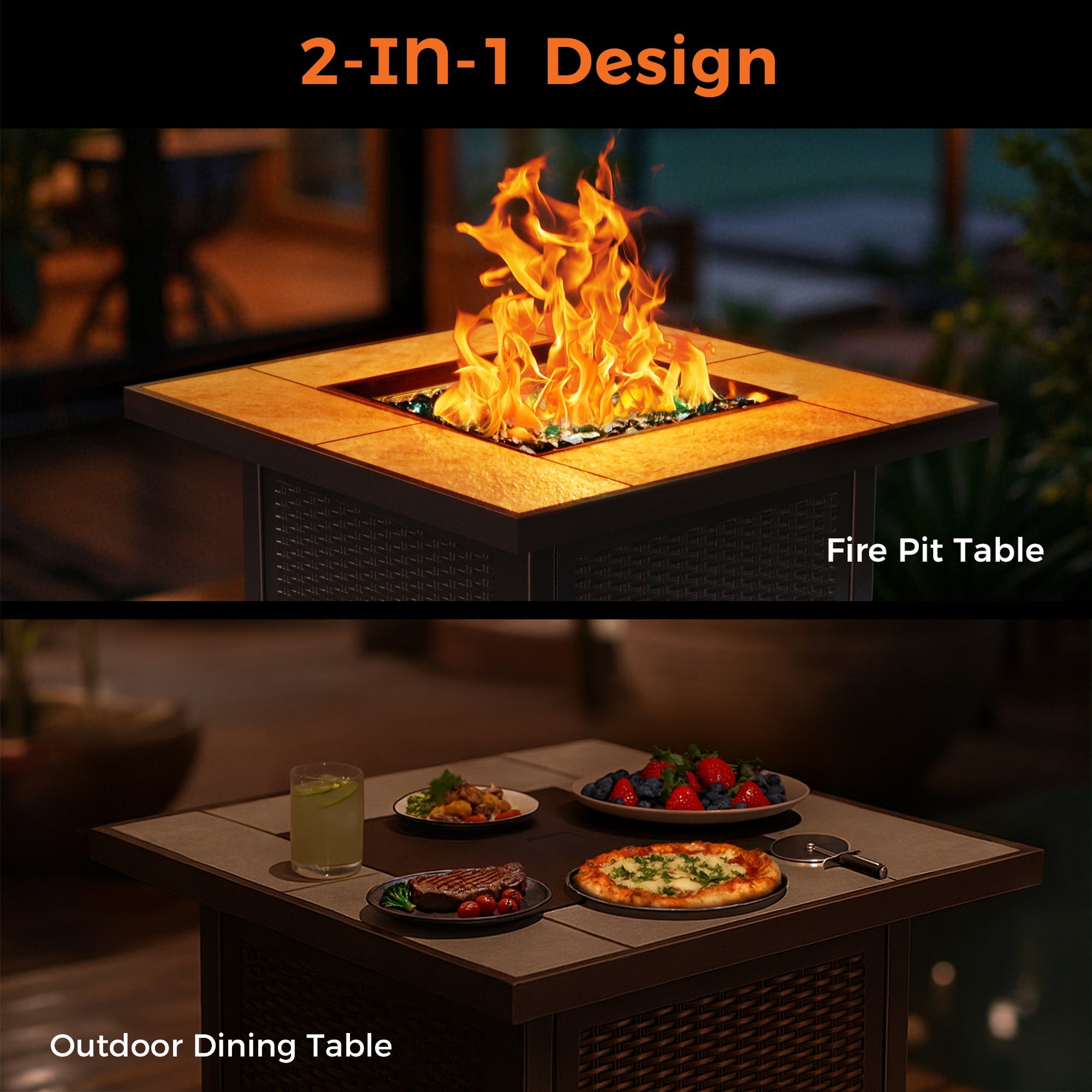 32 Inch Propane Gas Fire Pit Table, Brown