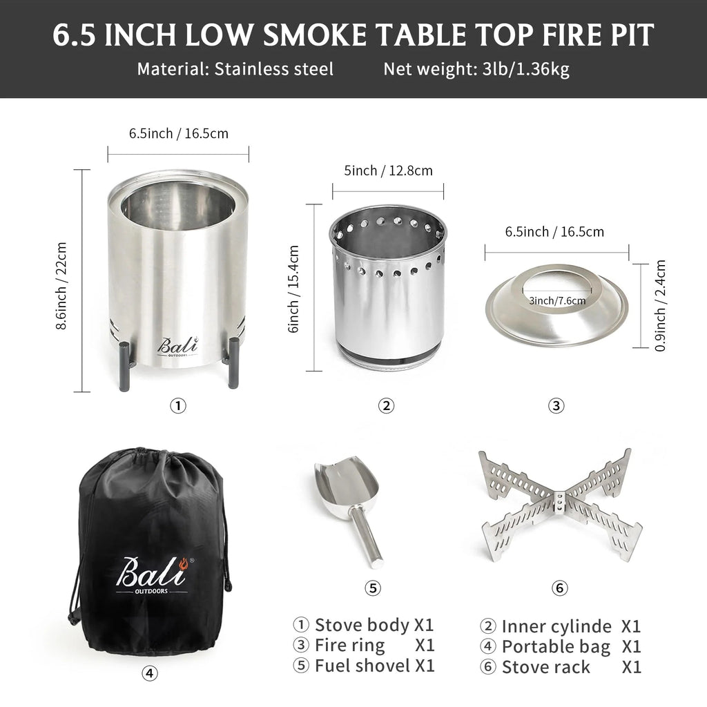 6.5 Inch Wood Stainless Steel Tabletop Fire Pit