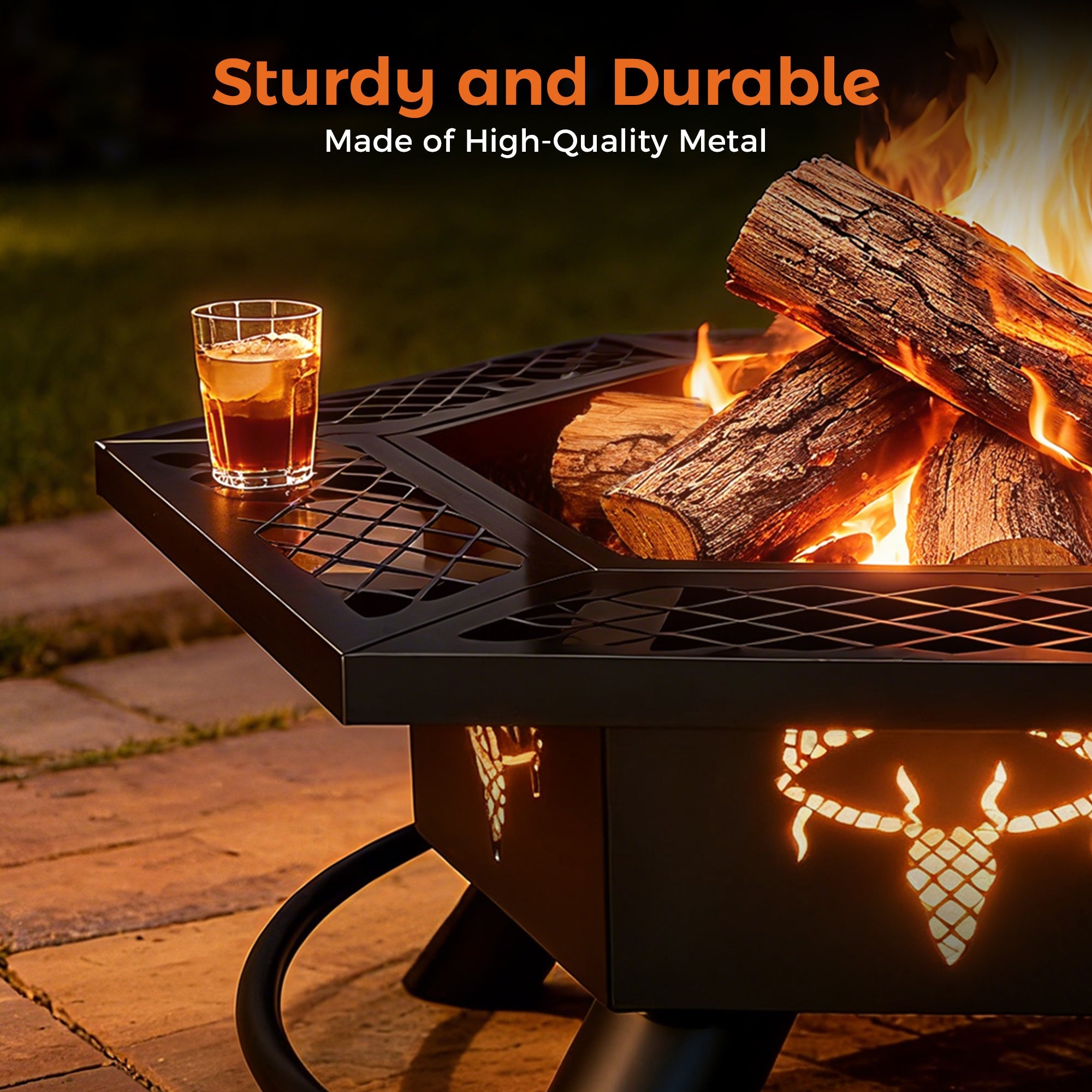 37.5 Inch Wood Burning Fire Pit, Black