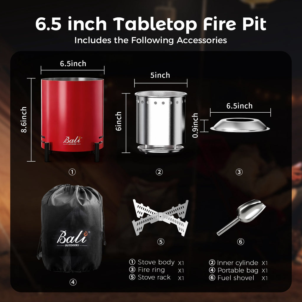 6.5 Inch Wood Stainless Steel Tabletop Fire Pit