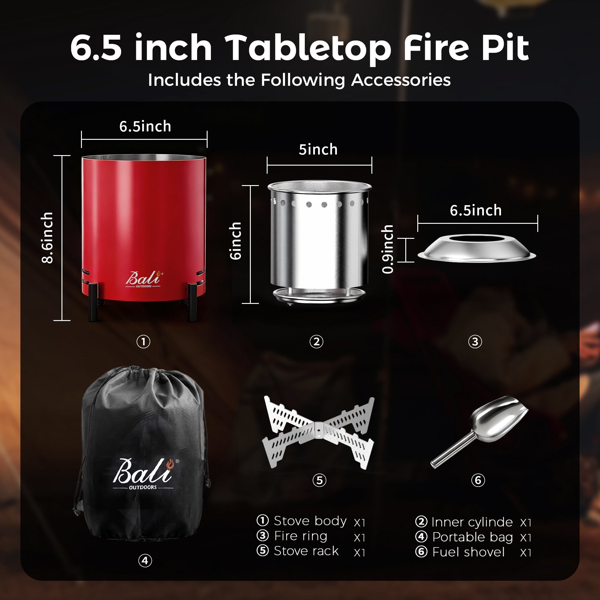 6.5 Inch Wood Stainless Steel Tabletop Fire Pit