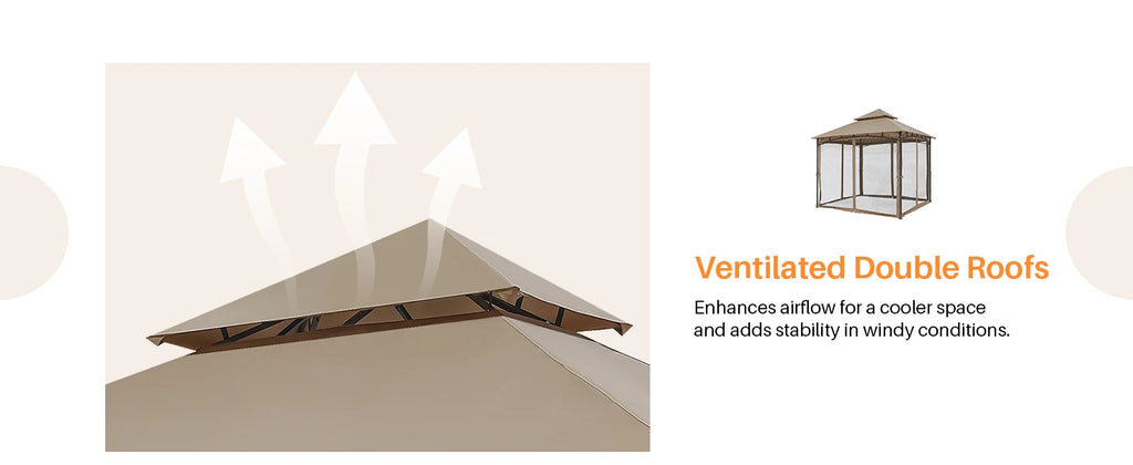 SeeHill 10' x 10' Patio Gazebo with Steel Frame and Double Roof, Outdoor Canopy Tent with Mosquito Netting for Garden or Lawn