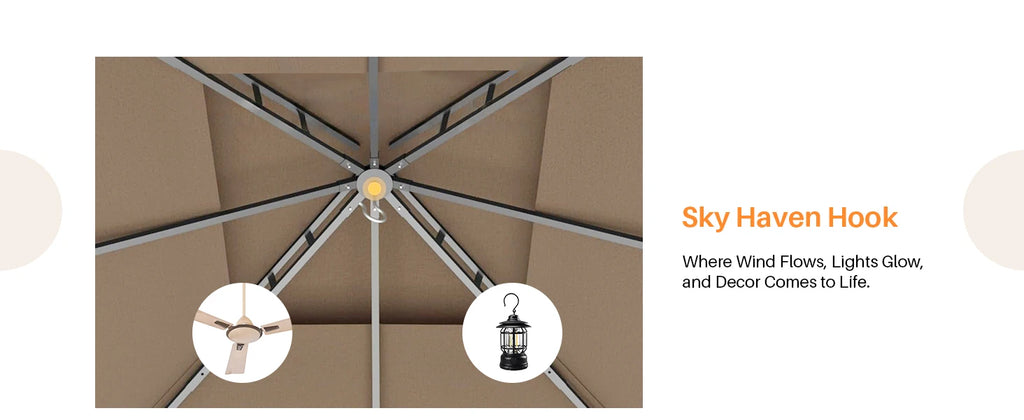 SeeHill 10' x 10' Patio Gazebo with Steel Frame and Double Roof, Outdoor Canopy Tent with Mosquito Netting for Garden or Lawn