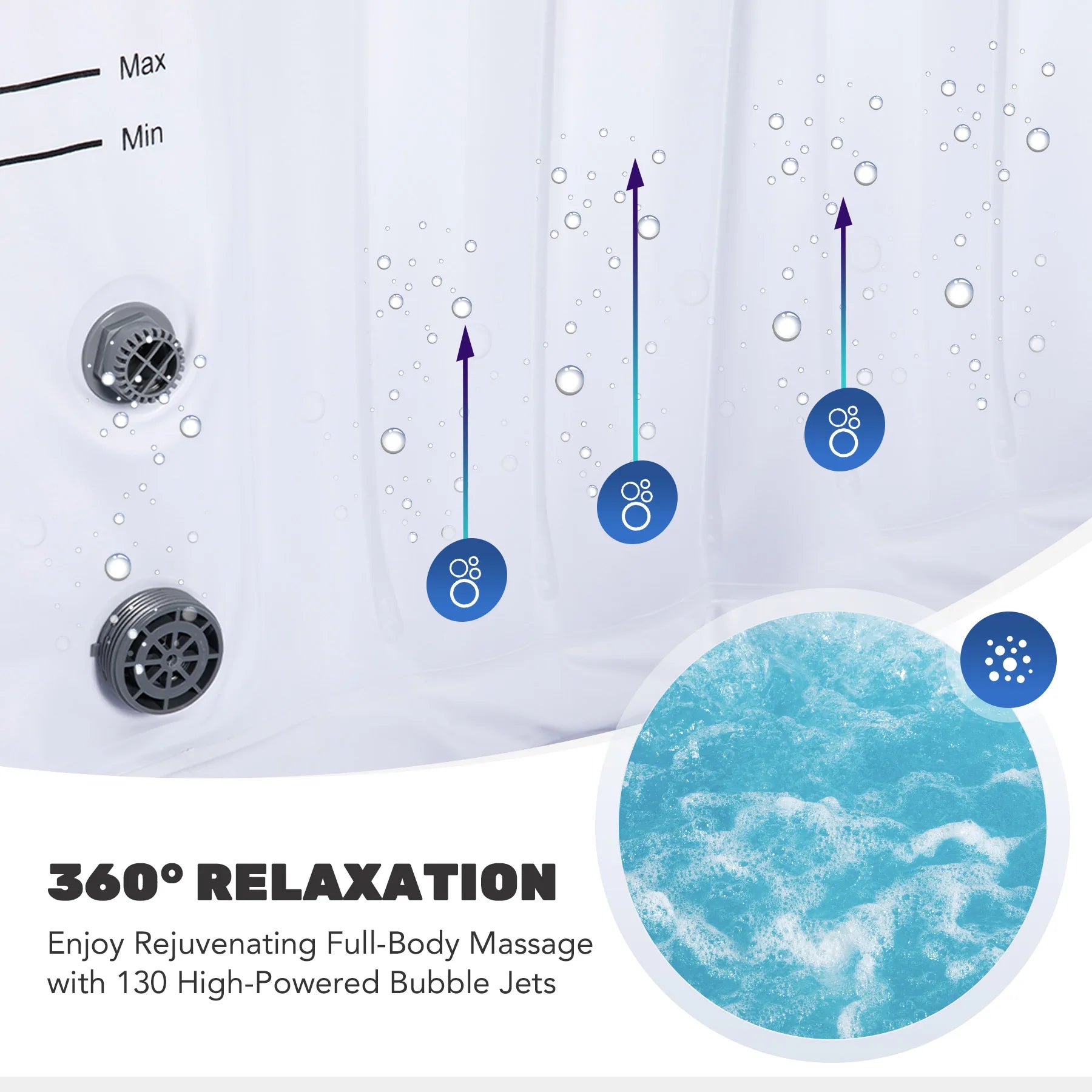 Outdoor Inflatable Hot Tub Spa w Heater&130 Massaging Jet 6 Person Round Whirlpool