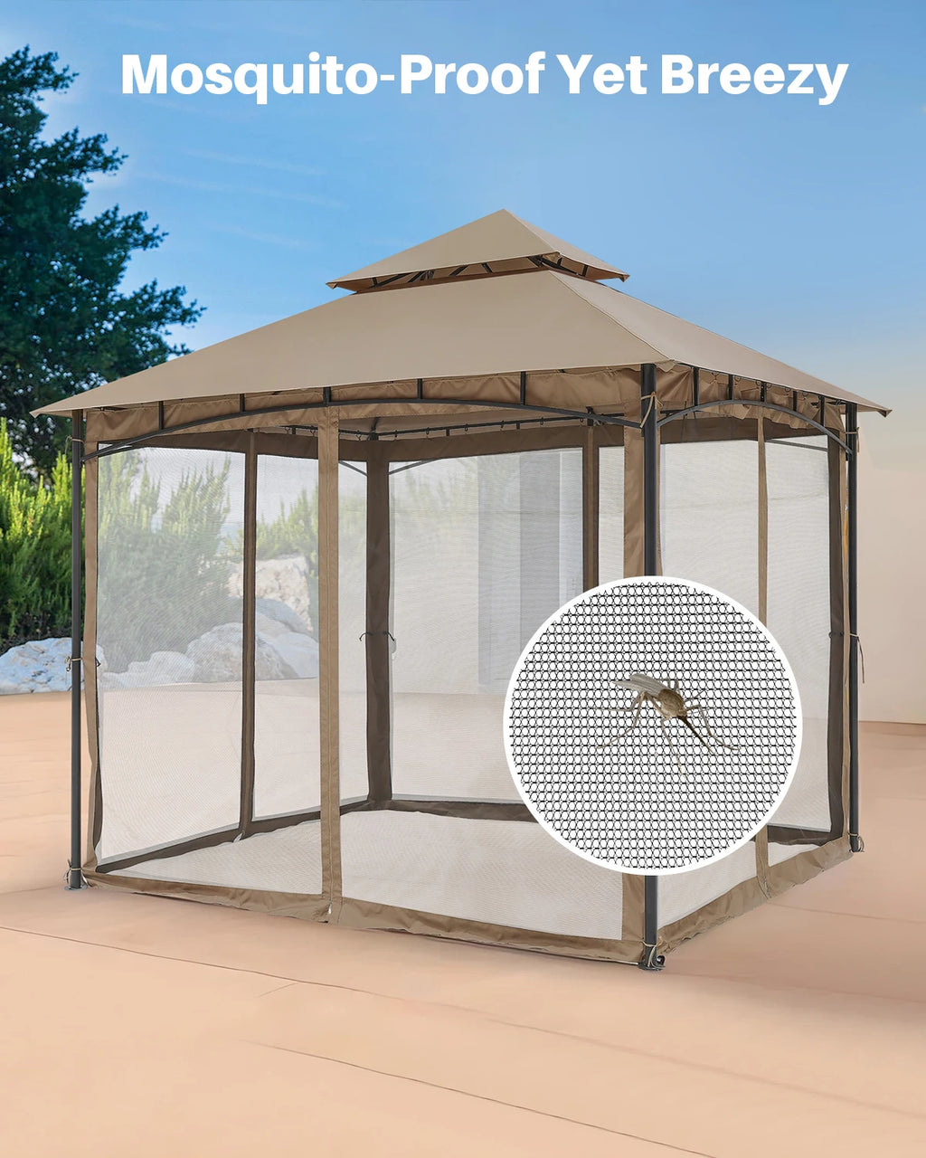 SeeHill 10' x 10' Patio Gazebo with Steel Frame and Double Roof, Outdoor Canopy Tent with Mosquito Netting for Garden or Lawn