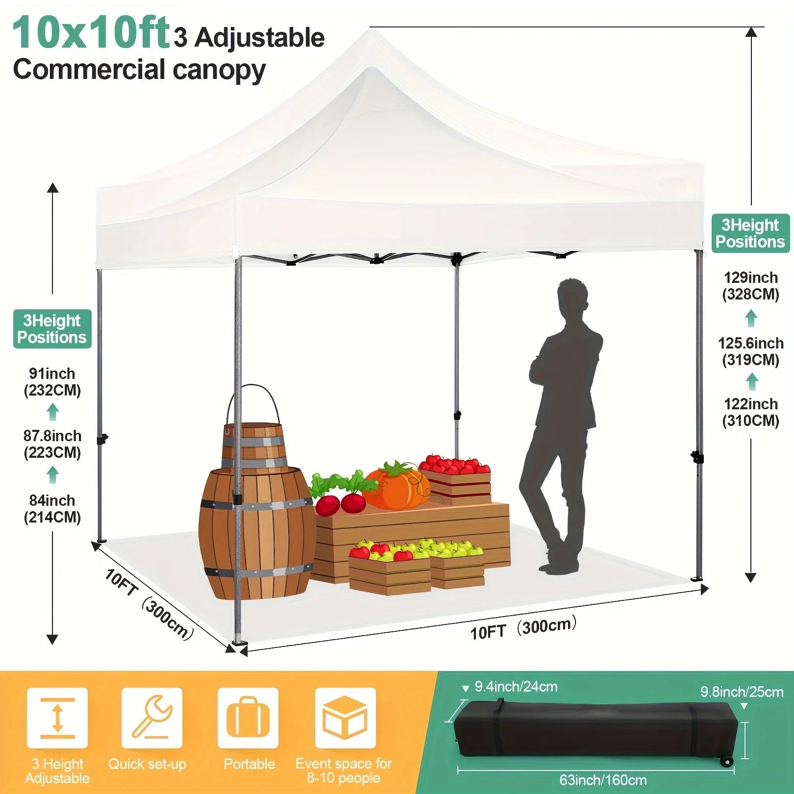 10x10 FT Pop up Canopy Heavy Duty Without Sidewalls, Easy Set-up Commercial Outdoor Party, 100% Waterproof Wedding Canopy Gazebo