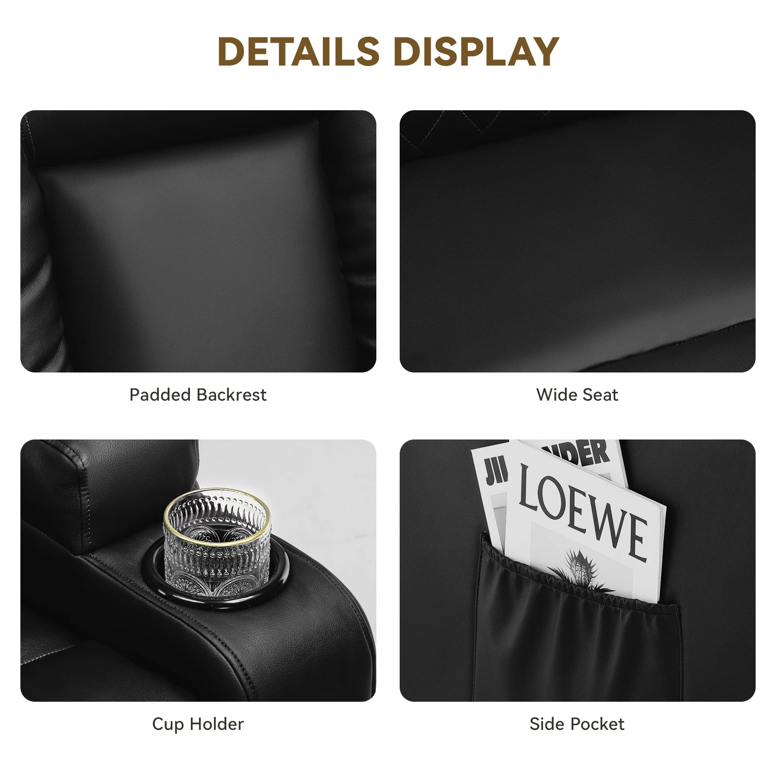 Comhoma Recliner Chair, Pu Rocking Chair for Adults, Swivel Recliner with Cup Holders, Heat and Massage