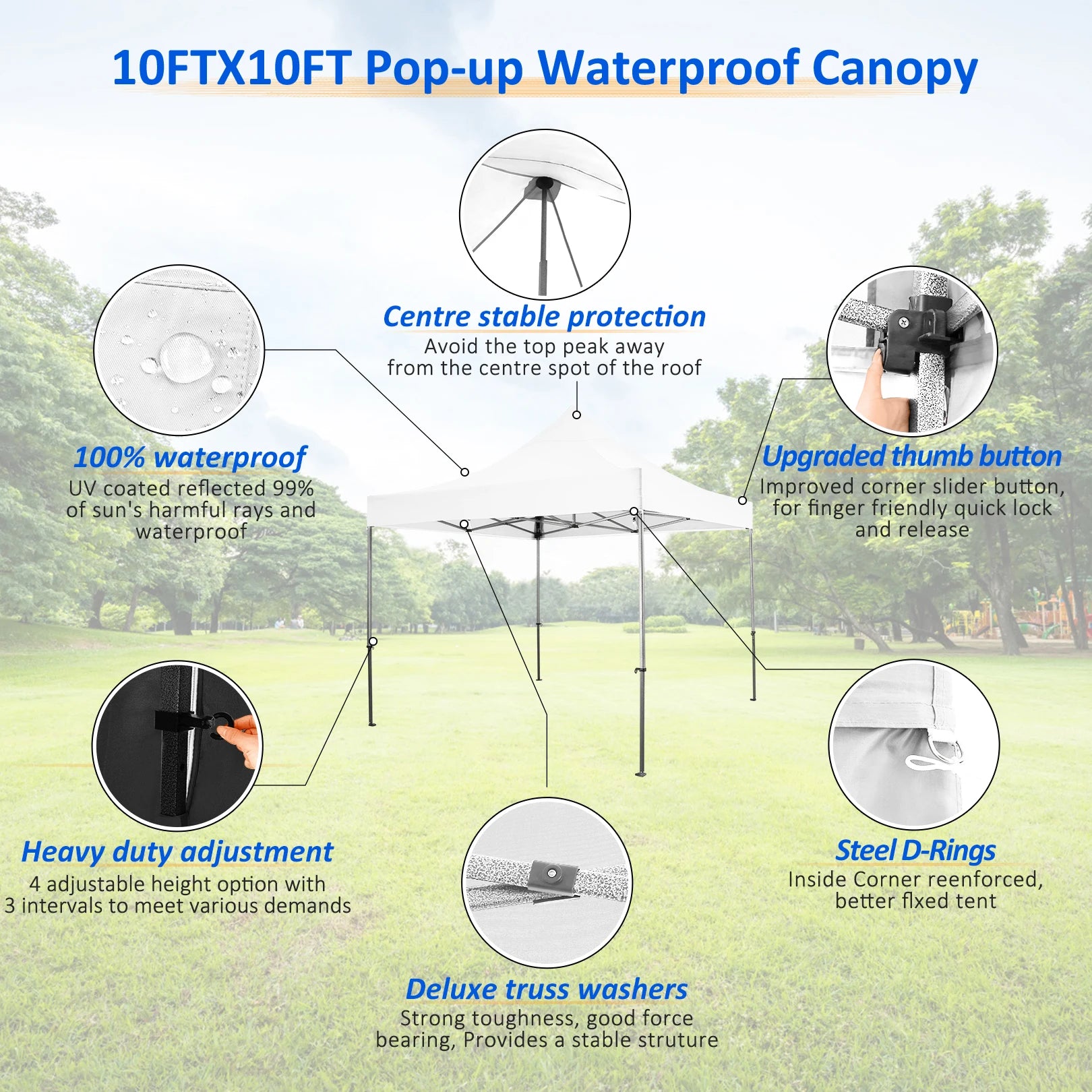 10x10 FT Pop up Canopy Heavy Duty Without Sidewalls, Easy Set-up Commercial Outdoor Party, 100% Waterproof Wedding Canopy Gazebo