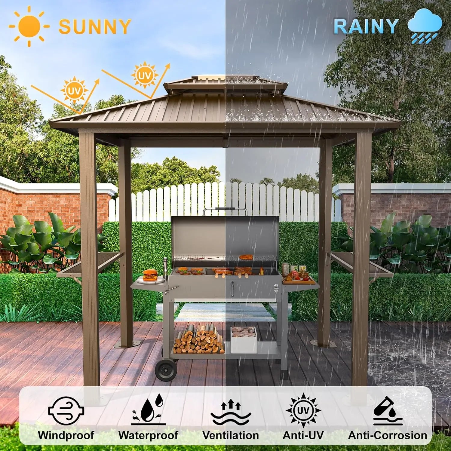 6x8FT Hardtop Gazebo with Heavy Duty Galvanized Steel Double Roof, Aluminum Frame, Outdoor Permanent Pavillon for Backyard