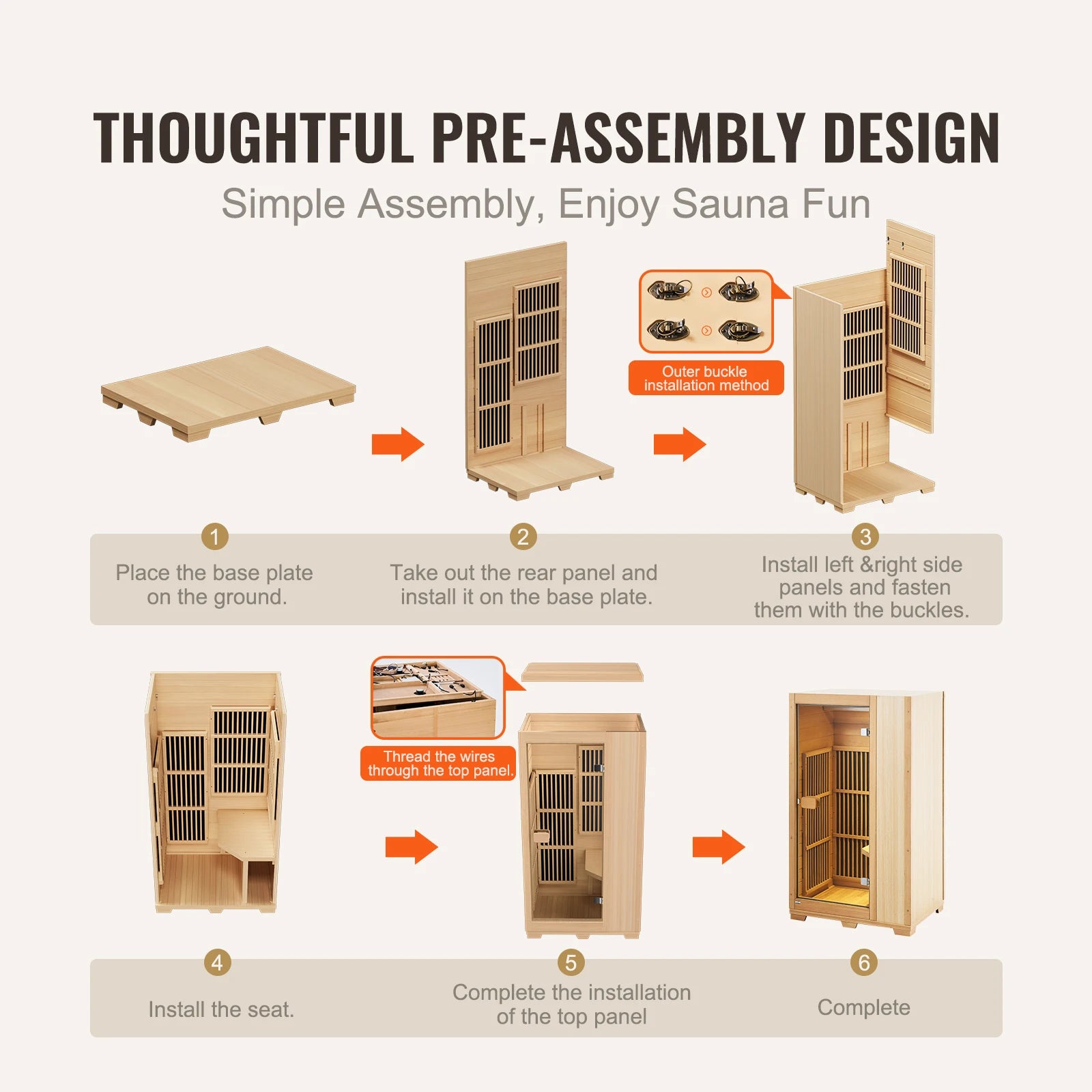 Far Infrared Wooden Sauna  Room Home Sauna Spa for One Single Person  Low EMF Far Infrared Hemlock Wood  1140W Indoor