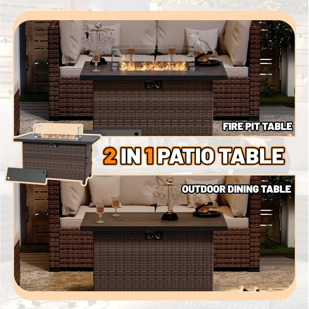 44 Inch Propane Fire Pit, 50000 BTU Fire Pit Table with Glass Wind Guard and Lid, Gas Fire Pits for Outside Patio and Garden