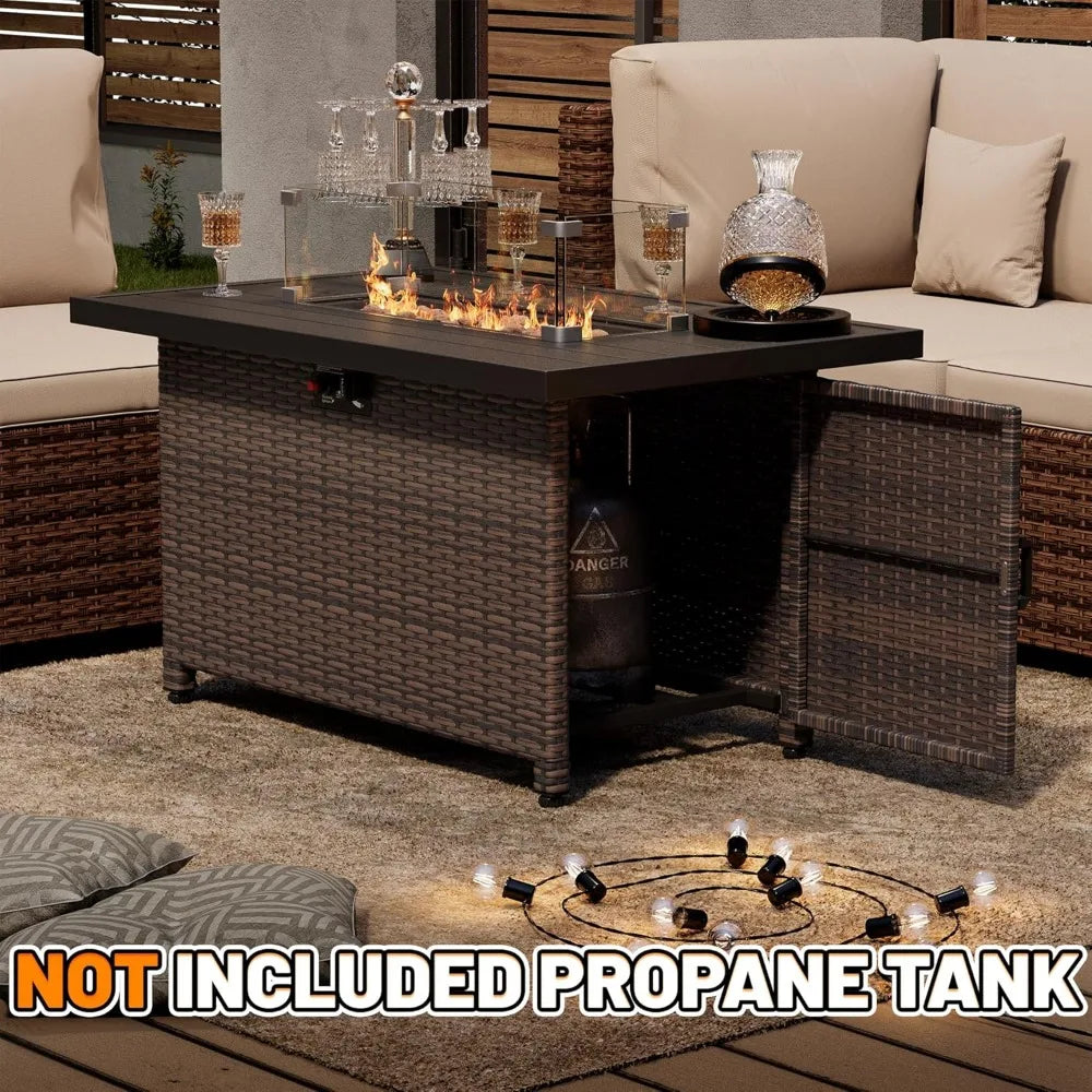 44 Inch Propane Fire Pit, 50000 BTU Fire Pit Table with Glass Wind Guard and Lid, Gas Fire Pits for Outside Patio and Garden
