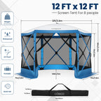 12x12ft Pop up Gazebo Screen House Tent with Mosquito Netting, 6 Sided Pop-up Canopy Shelter Tent Easy-Set Portable Gazebo
