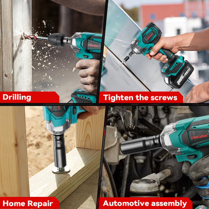 ONEVAN 1200N.M Brushless Cordless Electric Impact Wrench 1/2" | 3-in-1 Power Tool with Drill & Screwdriver Function – For Makita 18V Battery