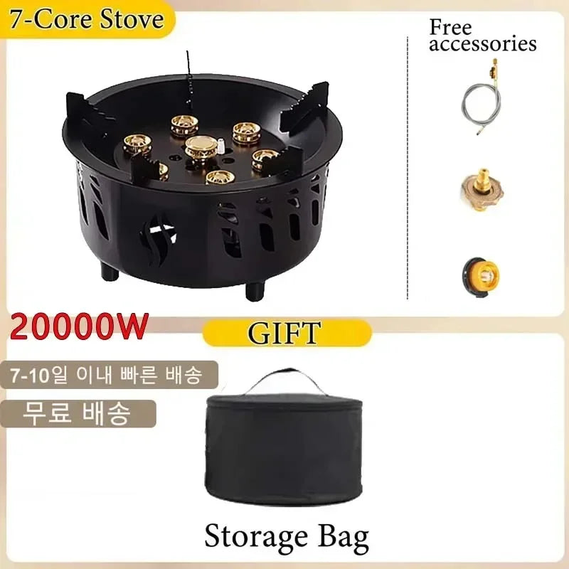 19800W 7-Core Camping Stove High-Power Gase Burner Windproof Stove Electronic ignition Outdoor Stoves Hiking Camping 2023