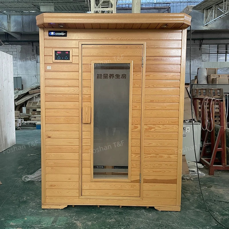 Indoor Full Spectrum Salt Tourmaline Stone Far Infrared Wooden Home Dry Steam Bath Sauna Room