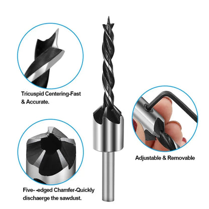 4PC Three-Pointed Woodworking Counterbore Drill Set – 3mm to 6mm High Carbon Steel Reaming & Chamfering Hole Opener Bits