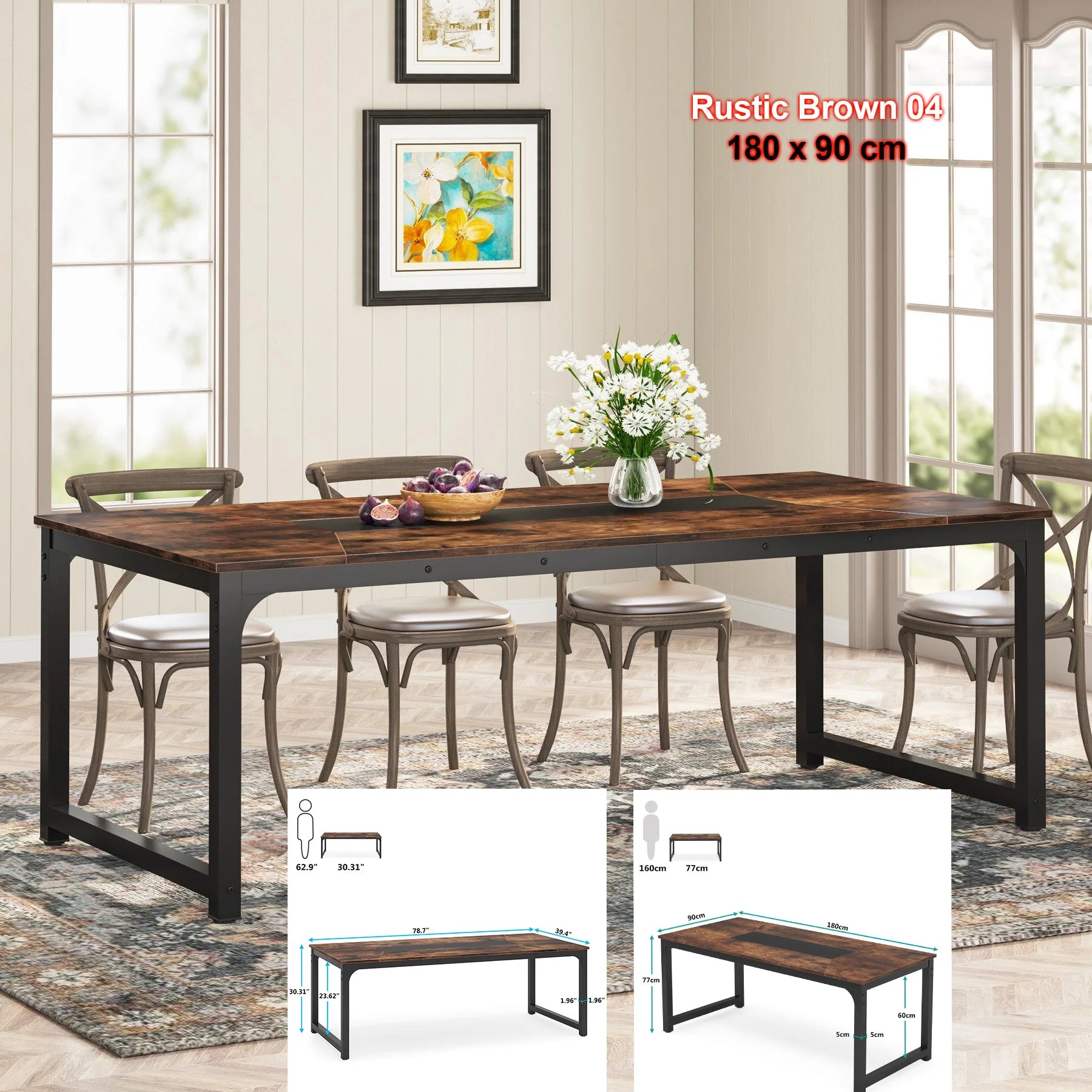 Tribesigns Dining Table, Industrial Kitchen Table for 6-8 Person, Rectangular Dinner Table for Dining Room
