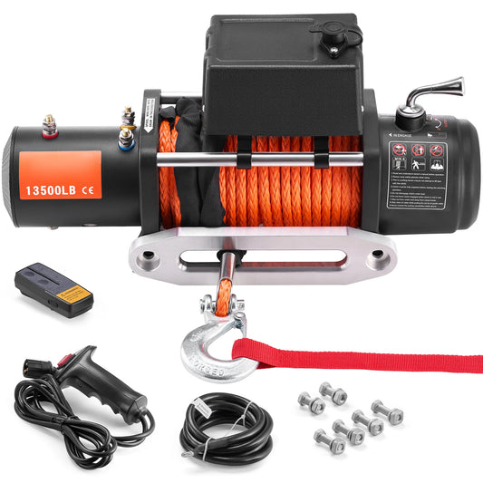 13500lb Electric Winch with 80ft Synthetic Rope & Wireless/Wired Remote – 12V Off-Road Recovery Tool