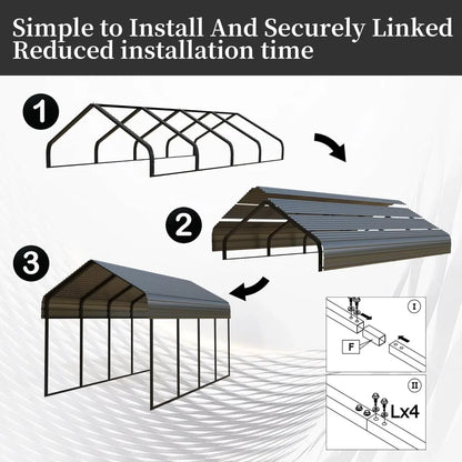 20x20 FT Heavy Duty Metal Carport with Galvanized Steel Roof & Frame - All-Weather Portable Garage Shelter for 2 Cars, Safe Boat