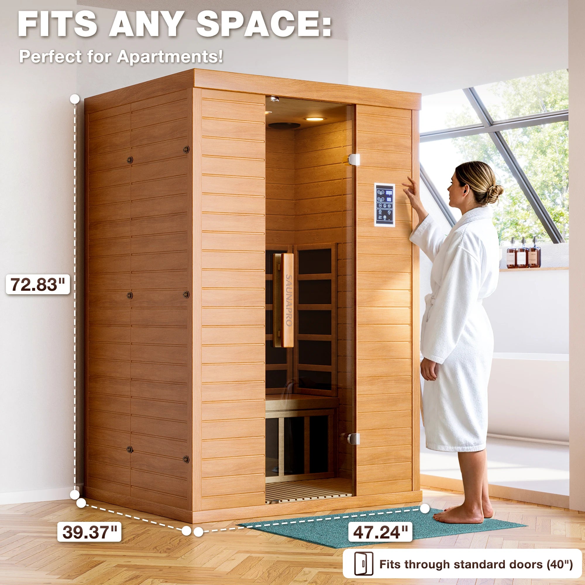 Polar Aurora 2 Person Indoor Sauna Spectrum Infrared Sauna Easy to Install w/ BT and WiFi Control 5 Heater Panels, Home and Gym