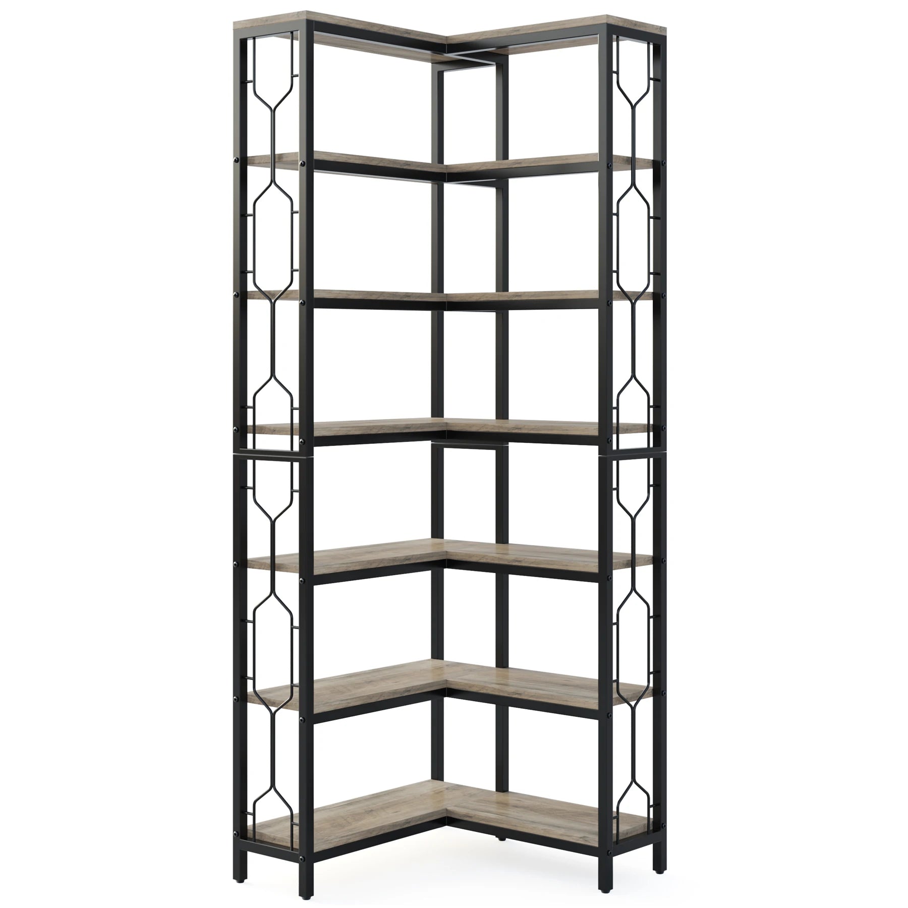 7-Shelf Corner Bookshelf,Large Modern Corner Bookcase, 7-Tier Tall Corner Shelf Storage Display Rack with Metal Frame